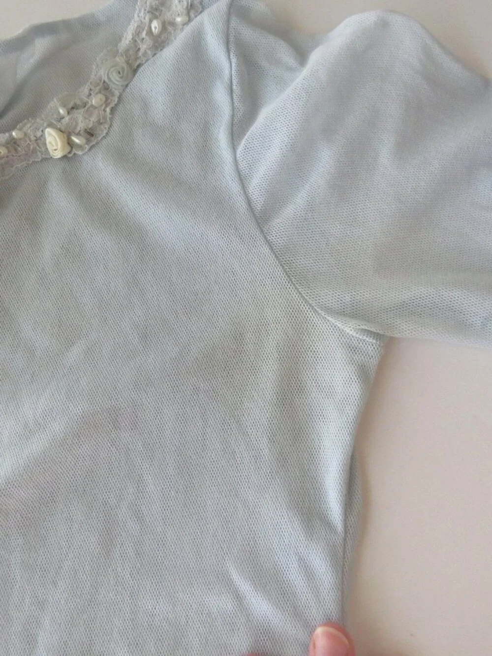 Vintage Italian Daniel & Mayer Top, Beaded Powder Blue Mesh Cami, Made in Italy